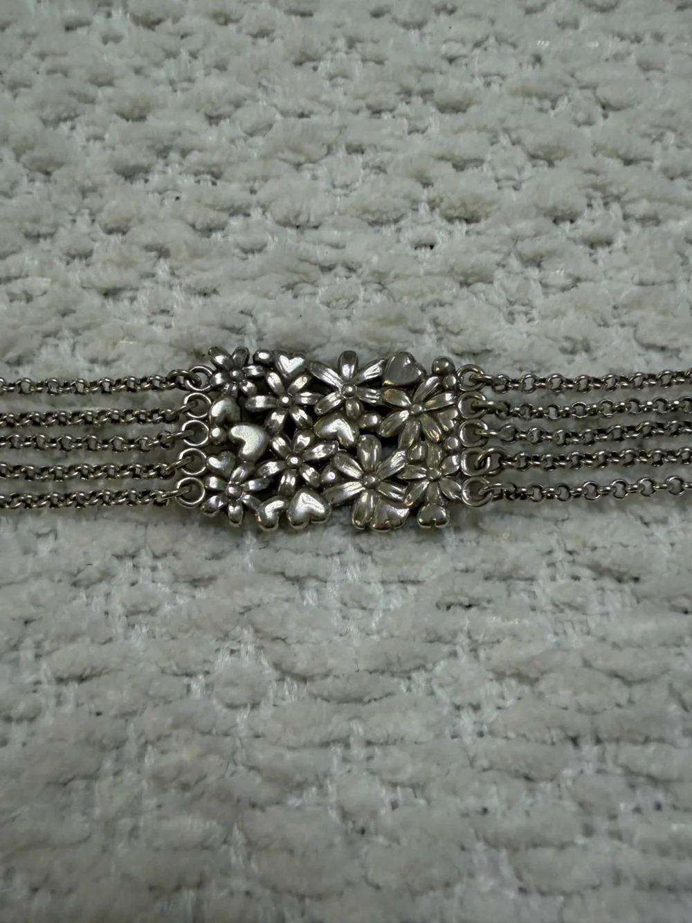 Brighton Multi-Chain Flowers and Hearts Bracelet Silver Tone